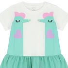Younger Girls Ivory & Aqua Sea Horse Dress, 1, hi-res