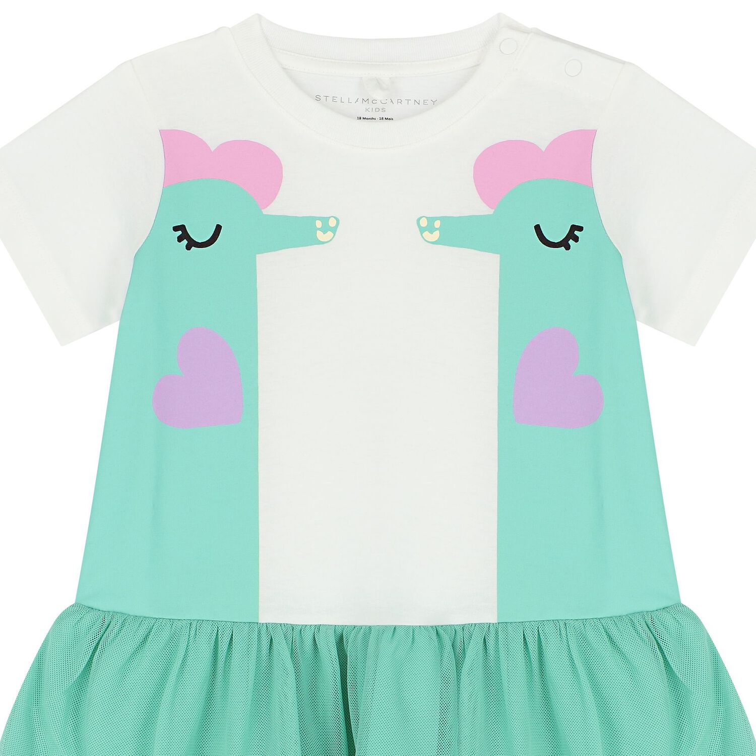 Younger Girls Ivory & Aqua Sea Horse Dress, 1, hi-res