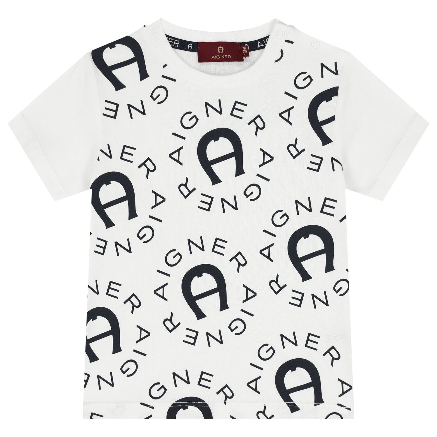 Younger Boys White & Navy Blue Logo T-Shirt, 1, hi-res
