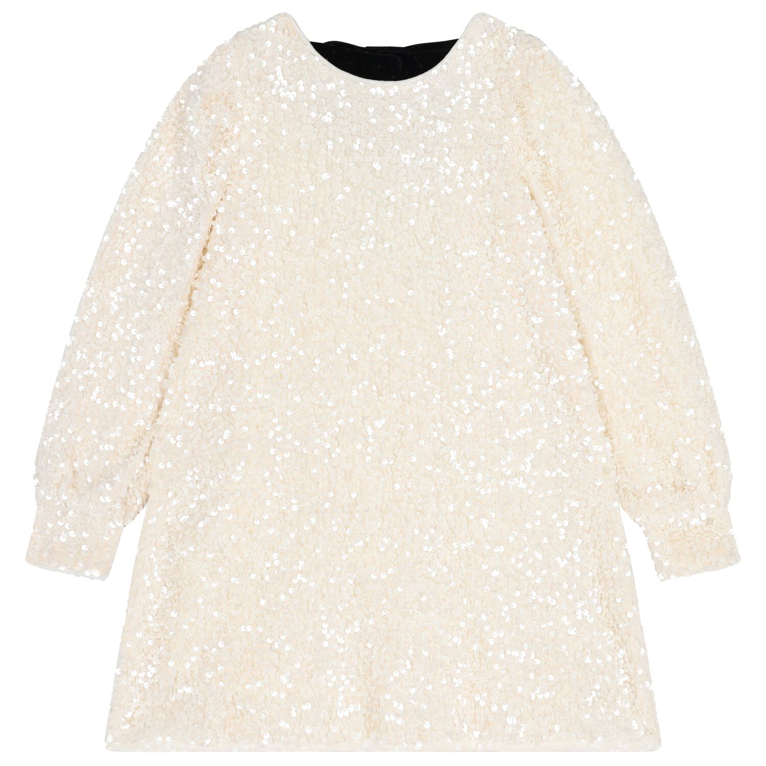 Girls Ivory Embellished Sequin Dress, 1, hi-res