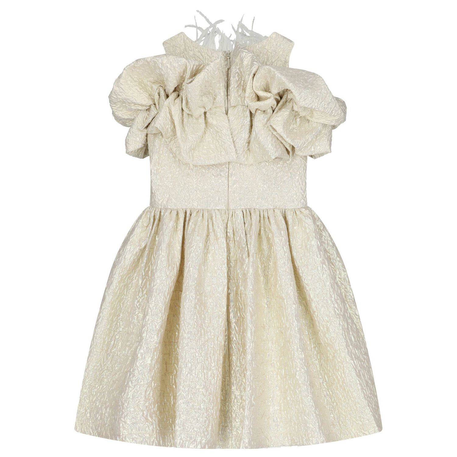 Girls Gold Logo Ruffled Dress, 1, hi-res