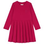 Girls Pink Logo Pleated Dress, 2, hi-res