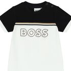 Baby Boys Black & White Logo Romper, 1, hi-res