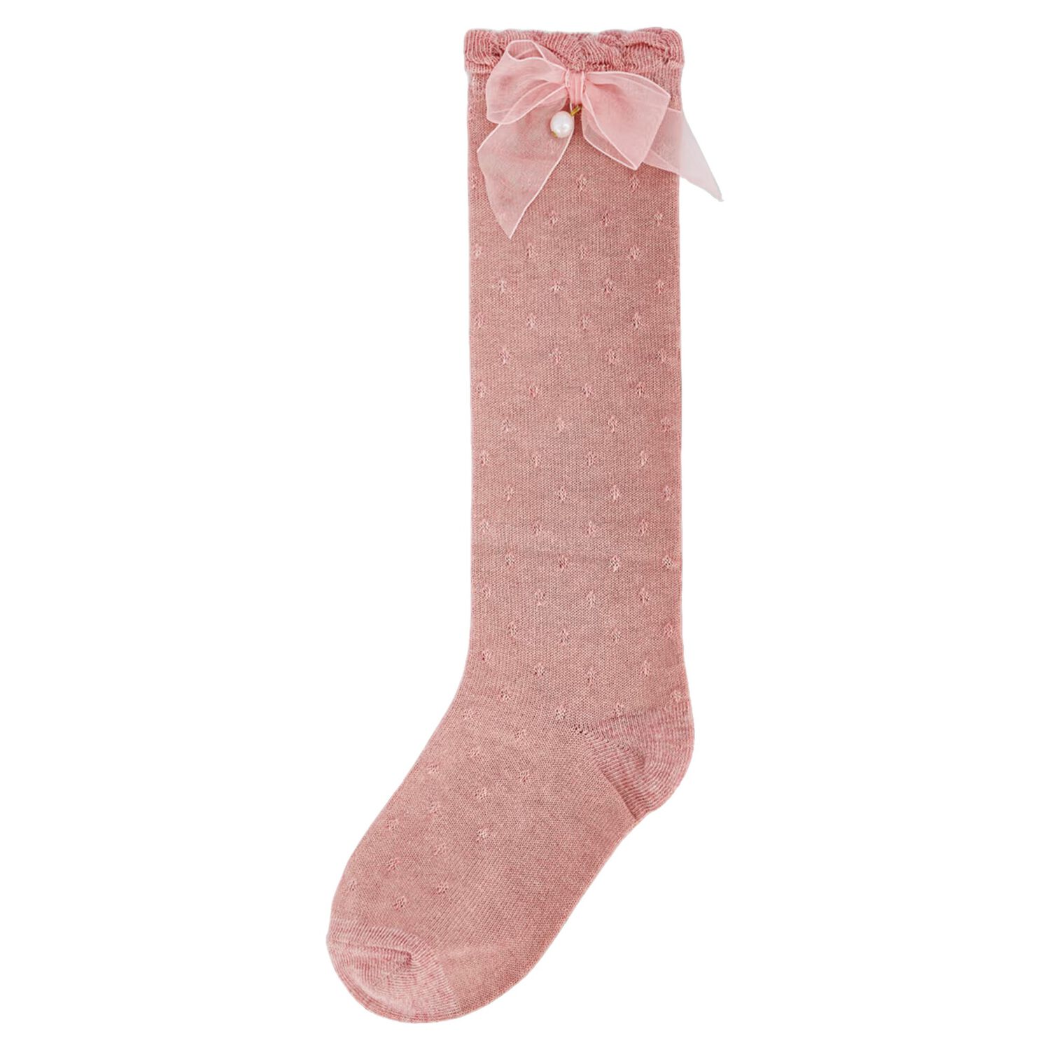 Girls Pink Bow Knitted Socks, 3, hi-res