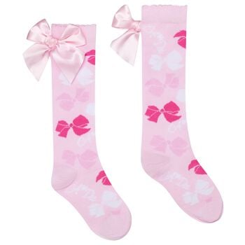 Girls Pink Satin Bow Socks