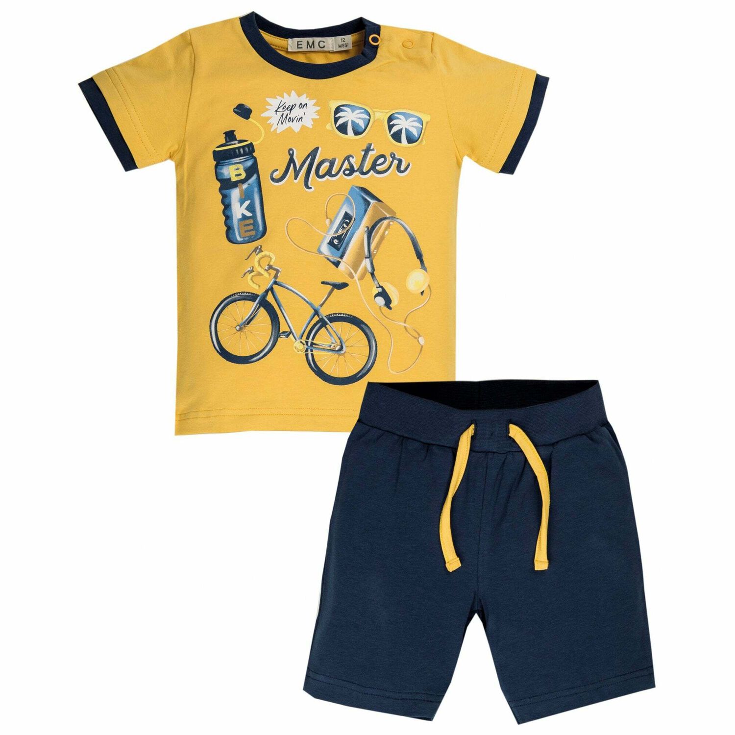 Boys Yellow & Navy Shorts Set, 1, hi-res