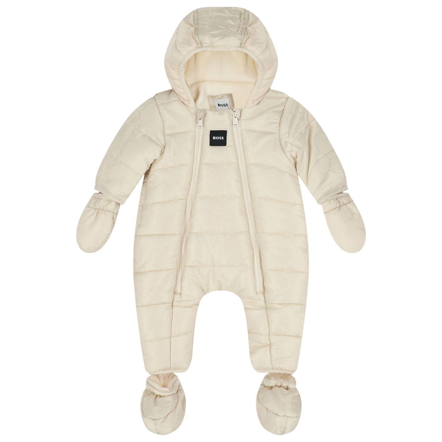 Baby Boys Beige Padded Snowsuit, 1, hi-res