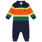 Baby Boys Navy, Orange & Green Polo Romper, 1, hi-res