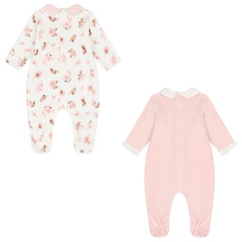 Baby Girls Ivory & Pink Babygrows ( 2-Pack )