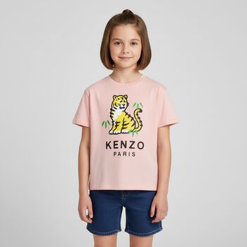 Girls Pink Tiger Logo T-Shirt