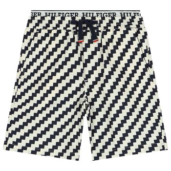 Boys Navy Blue & Ivory Logo Shorts