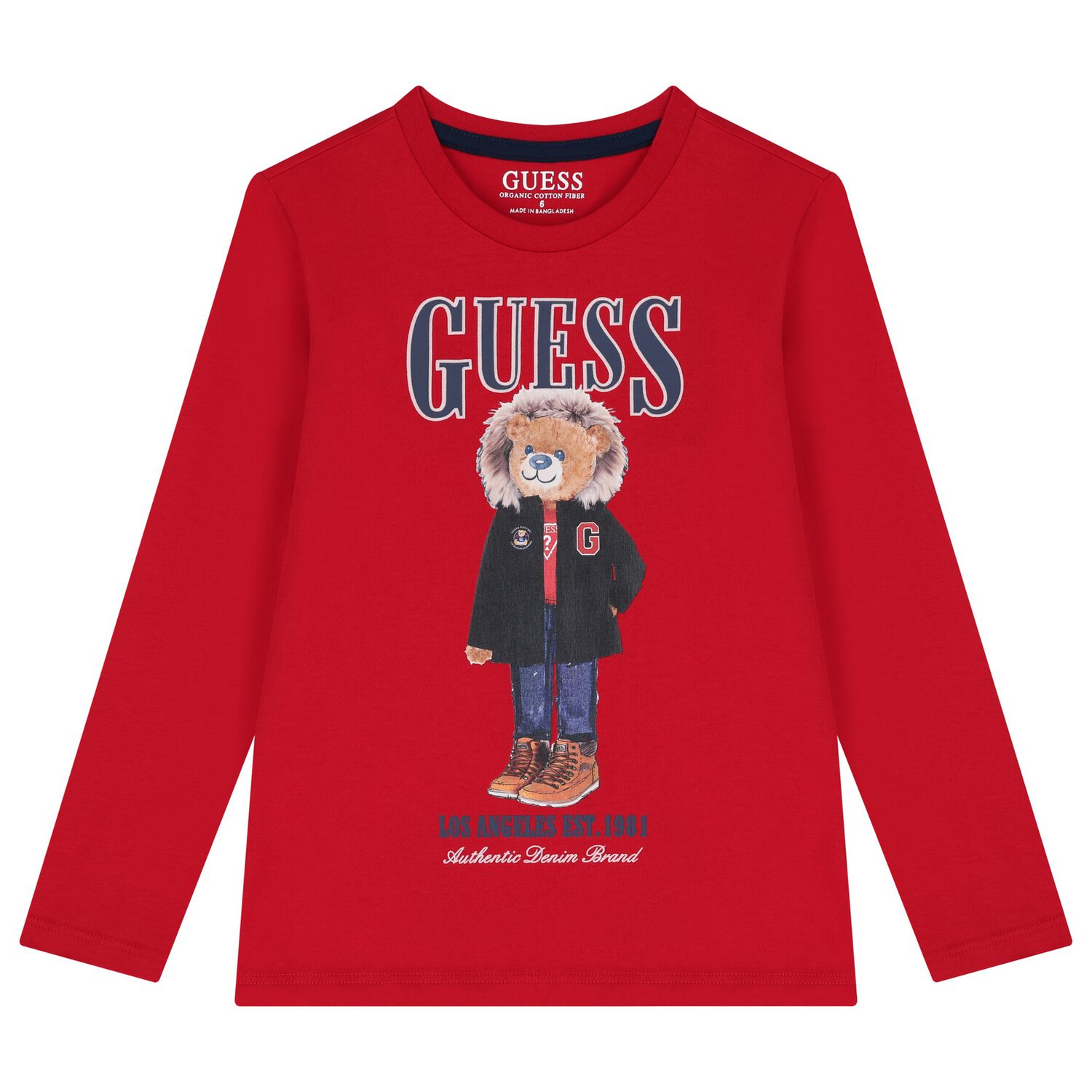 Boys Red Teddy Bear Long Sleeve Top, 2, hi-res