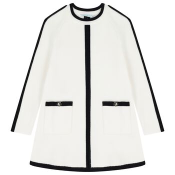 Girls Ivory & Black Knitted Dress