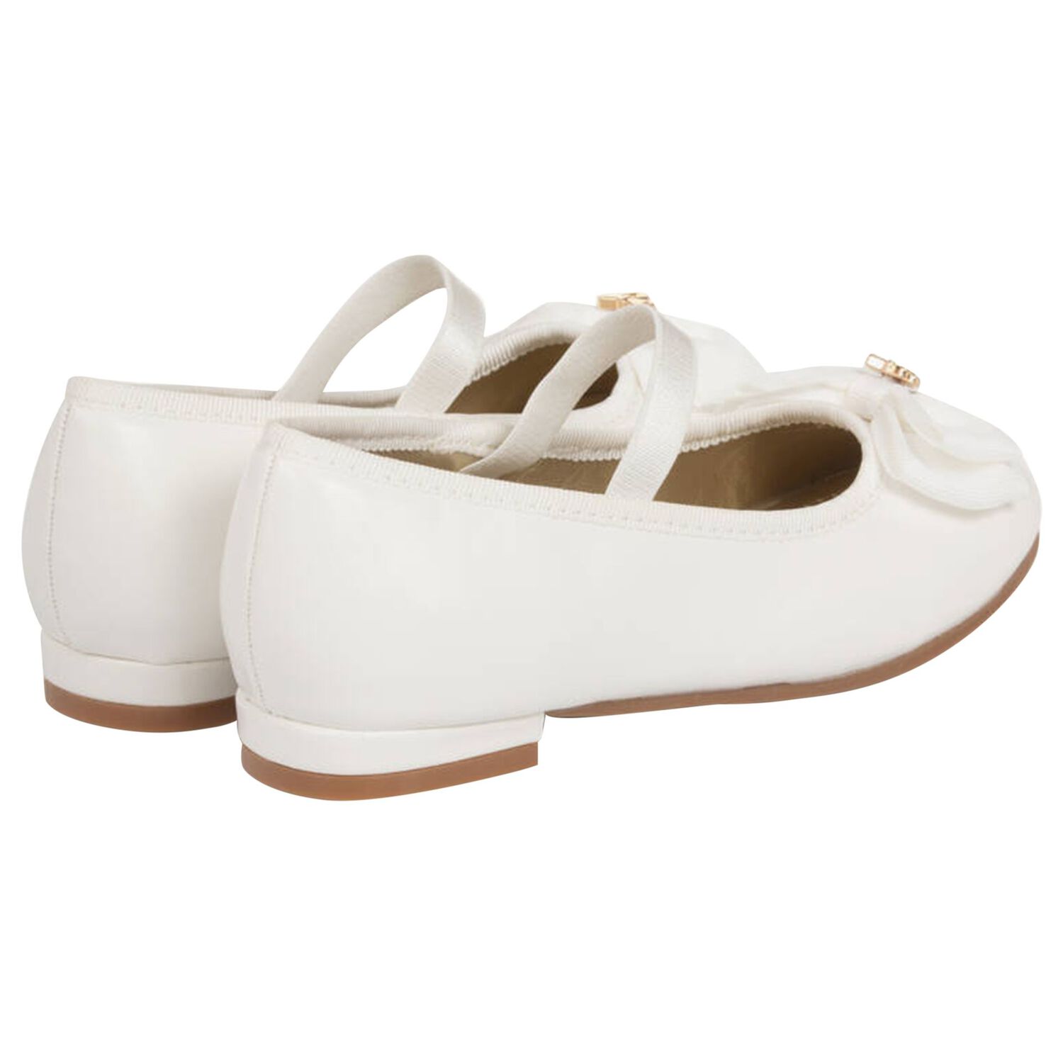 Girls White Bow Leather Shoes, 2, hi-res