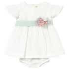 Baby Girls Ivory & Green Flower Dress Set, 1, hi-res
