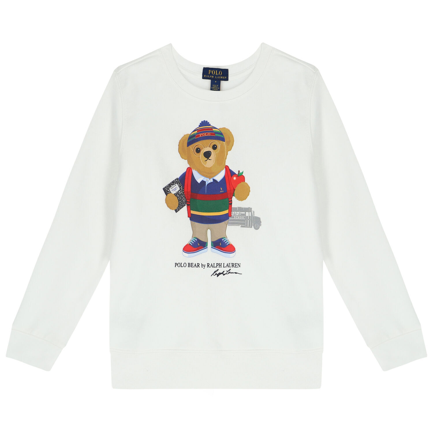 Boys White Polo Bear Sweatshirt, 1, hi-res