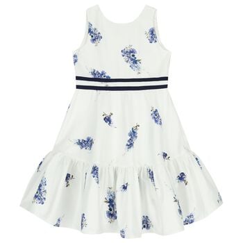 Girls White & Purple Floral Dress