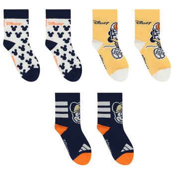 Boys Navy Blue & Yellow Disney Logo Socks ( 3-Pack )