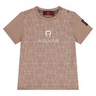 Younger Boys Beige Logo T-Shirt, 2, hi-res