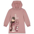 Girls Pink Hooded Sweatshirt Dress, 2, hi-res