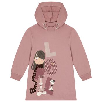 Girls Pink Hooded Sweatshirt Dress