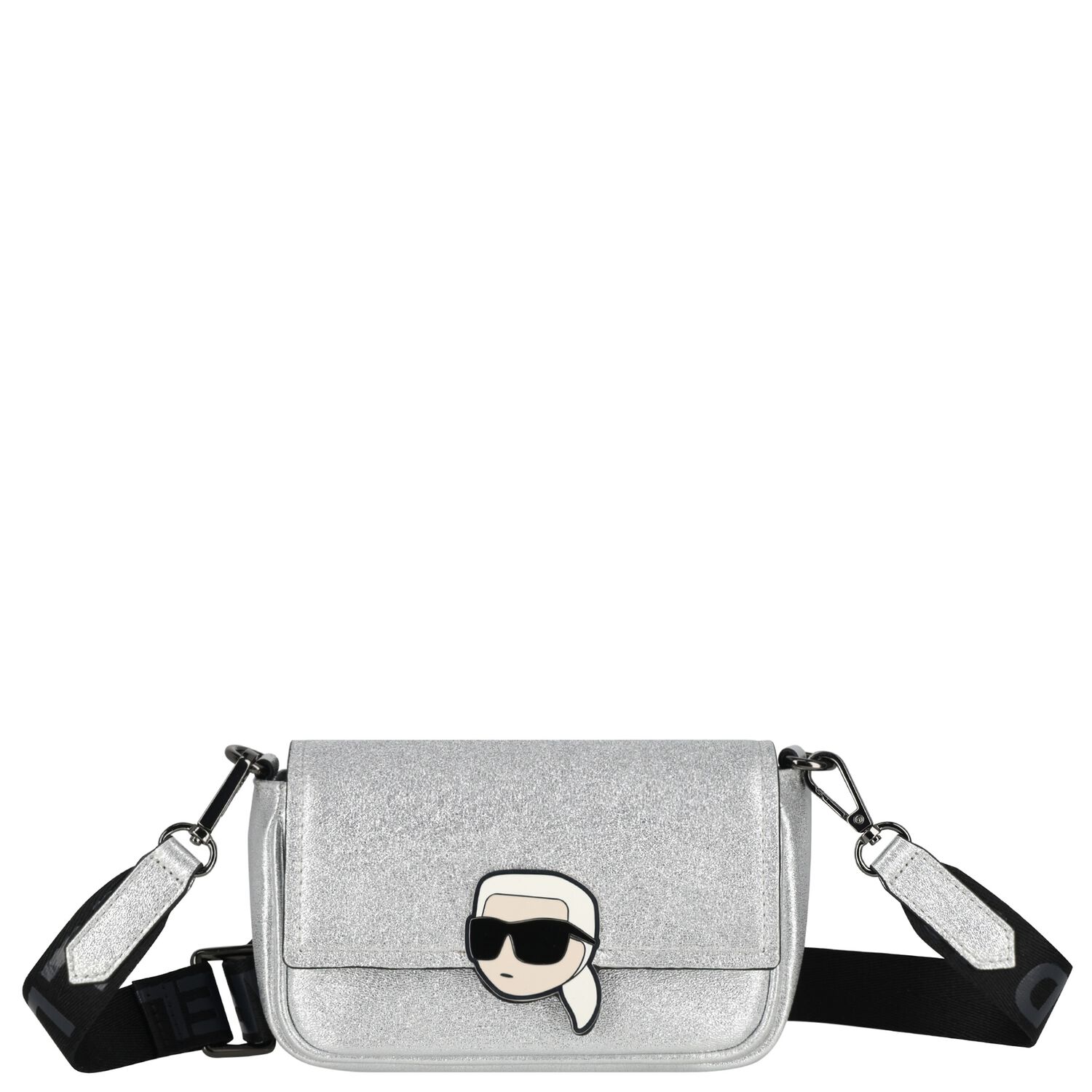 Girls Metallic Silver Ikonik Karl Logo Handbag, 1, hi-res