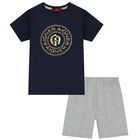 Boys Navy & Grey Logo Pyjamas, 2, hi-res