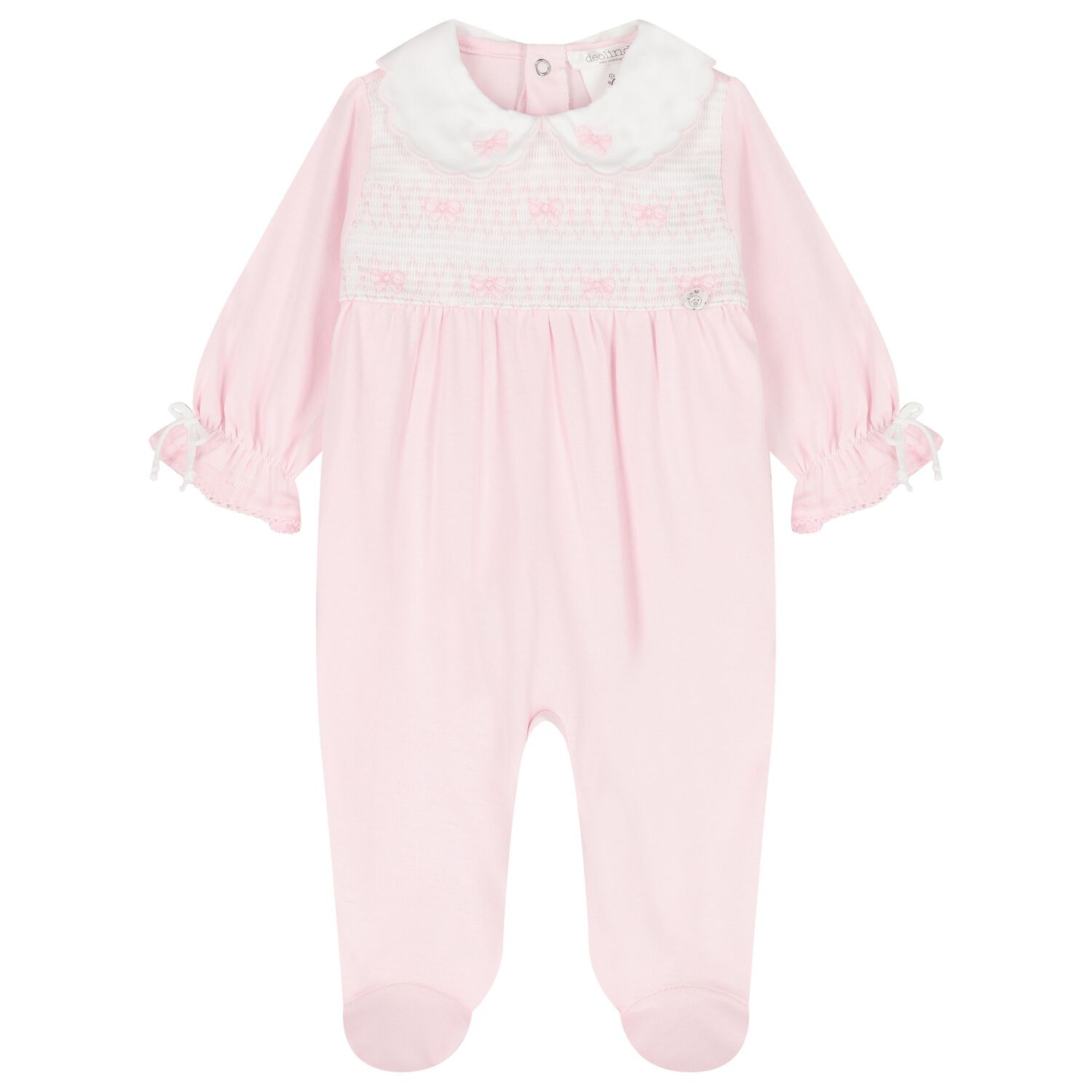 Baby Girls Pink Bow Babygrow, 1, hi-res