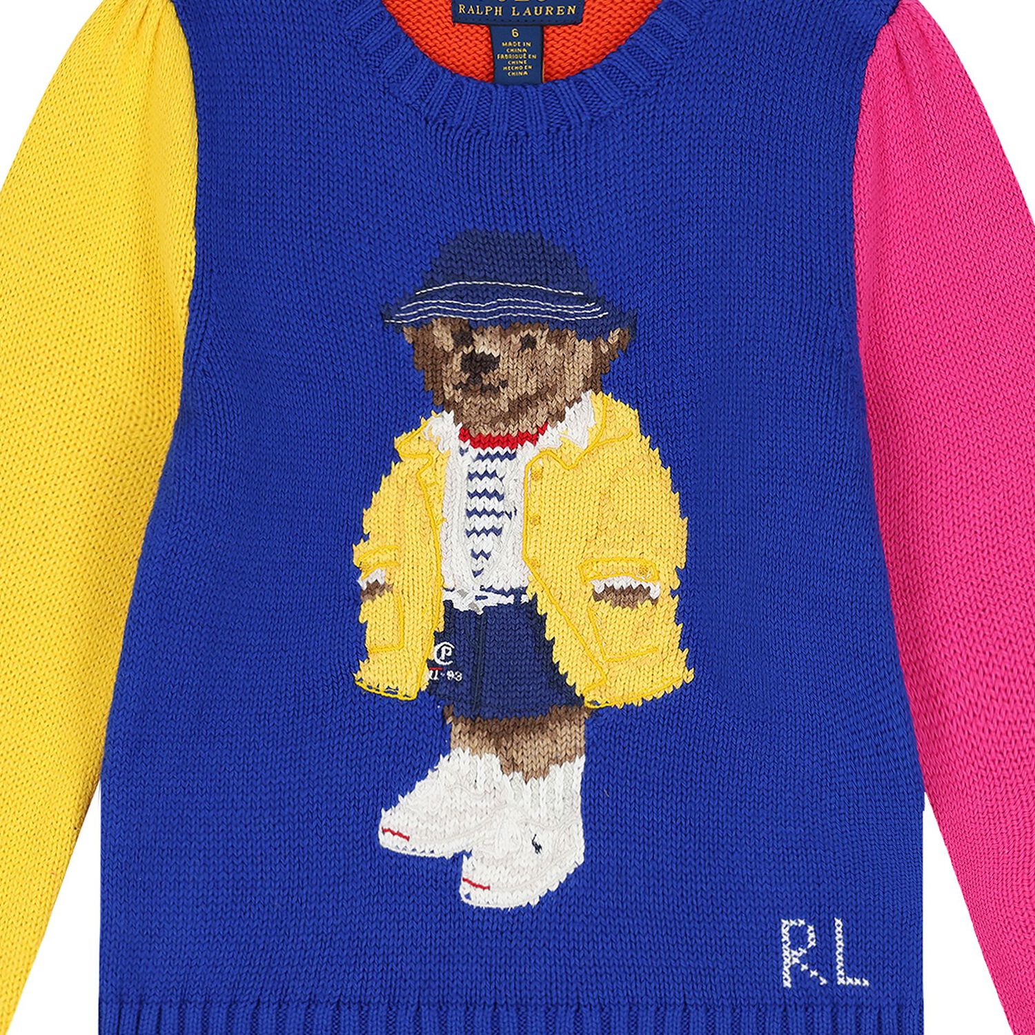 Girls Blue Polo Bear Knitted Top, 1, hi-res