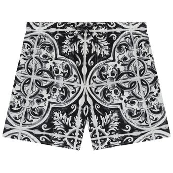 Boys Black & White Majolica Swim Shorts