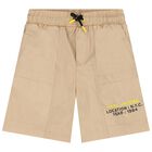 Boys Beige Logo Shorts, 1, hi-res