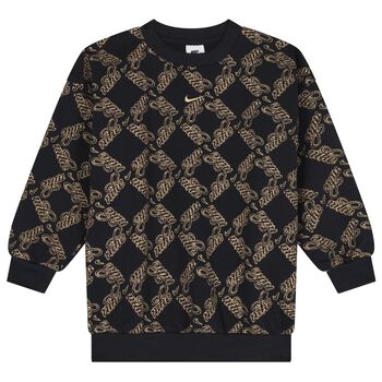 Nike Kids Girls Black & Gold Logo Oversized Sweatshirt, 1 Girls Black & Gold Logo Oversized Sweatshirt