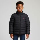 Boys Black Logo Puffer Jacket, 1, hi-res