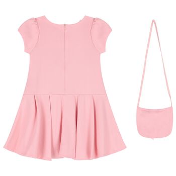 Girls Pink Bow Dress & Bag Set