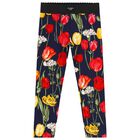 Girls Navy Blue Logo & Tulip Leggings, 1, hi-res
