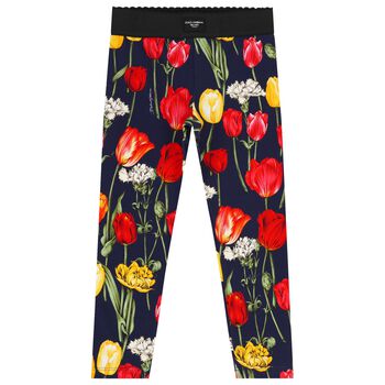 Girls Navy Blue Logo & Tulip Leggings
