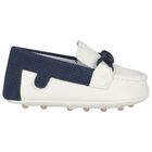 Baby Boys Ivory & Navy Blue Leather Pre Walker Moccasins, 4, hi-res