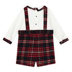 Baby Boys White & Red Tartan Romper, 1, hi-res