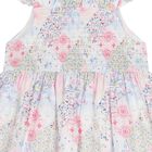 Girls Pink Floral Shirred Dress, 1, hi-res