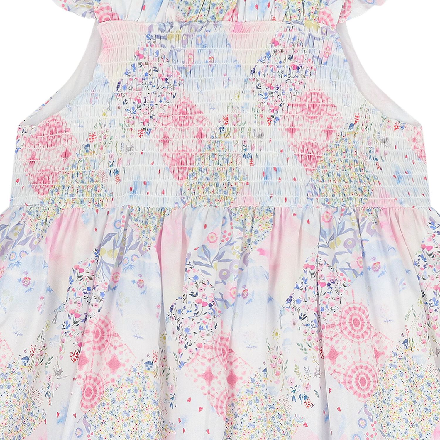Girls Pink Floral Shirred Dress, 1, hi-res