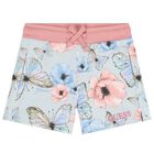 Girls Blue & Pink Floral Butterfly Logo Shorts, 1, hi-res