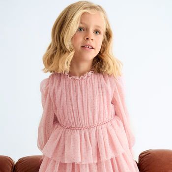 Girls Pink Dotted & Sparkle Tulle Dress
