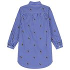 Girls Blue & White Polo Bear Striped Dress, 1, hi-res