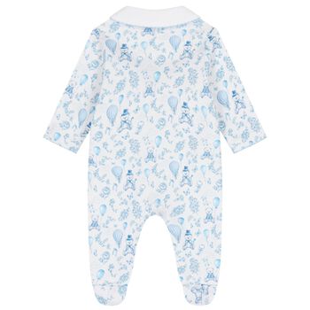 Baby Boys White & Blue Toile de Jouy Babygrow