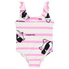 Girls White & Pink Choupette Stripe Swimsuit, 1, hi-res
