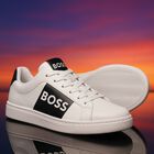 Boys White & Black Logo Trainers, 1, hi-res