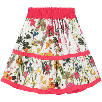 Girls White Floral Skirt