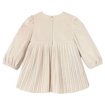 Younger Girls Ivory Velvet Pleated Dress