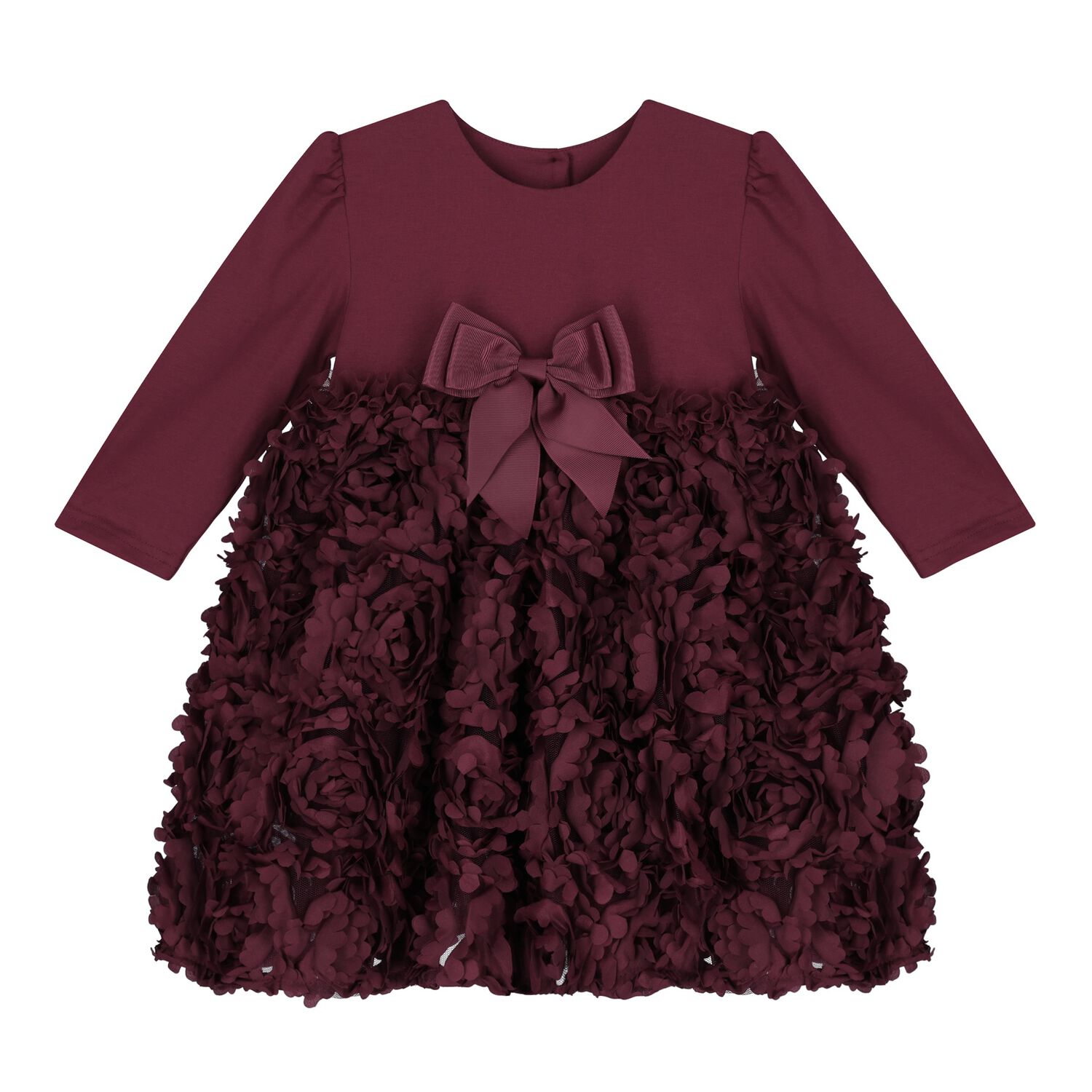 Baby Girls Burgundy Red Tulle Roses Dress, 1, hi-res