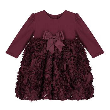 Baby Girls Burgundy Red Tulle Roses Dress